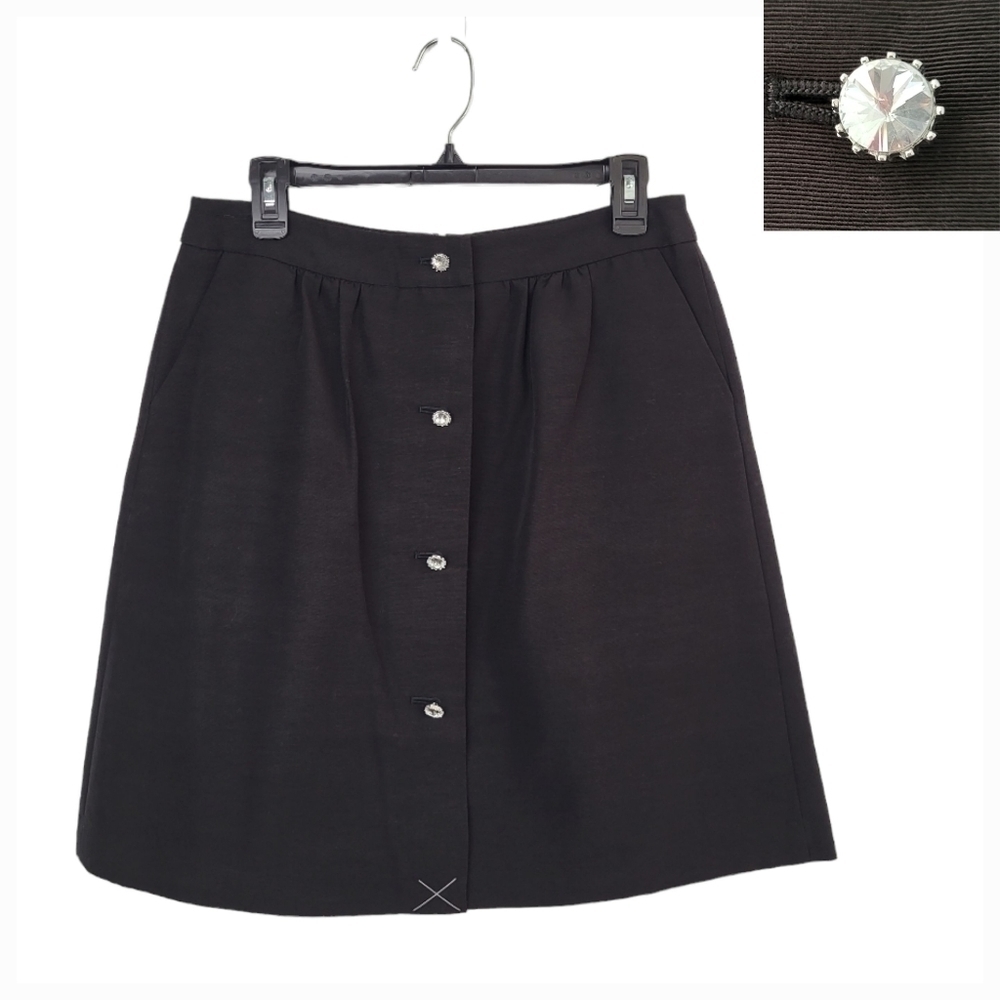 NEW Talbots A-Line Mini Skirt Black Crystal‎ Button Holiday Petite Size 8